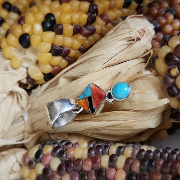 NWOT Native American Navajo Multi-stone Inlay Pendant 💙🧡🎁 - Picture 1 of 9